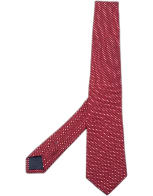 Boss By Hugo Boss Red Geometric Patterned Jacquard Silk Tie