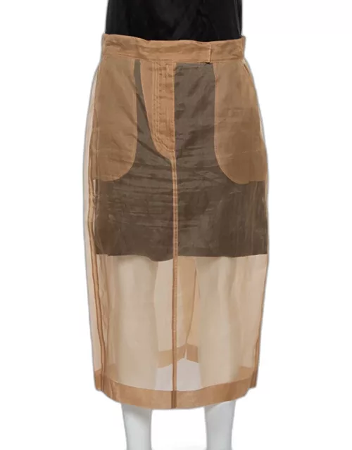 Max Mara Beige Silk Sheer Pencil Skirt
