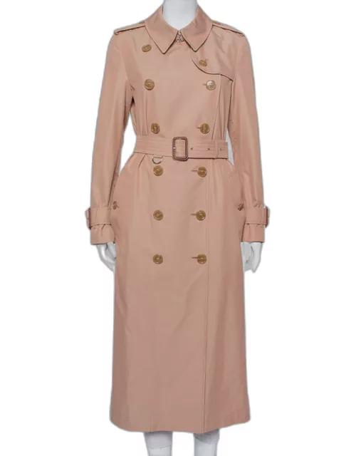 Burberry Pink Cotton Belted Double Breasted Aldeby Trench Coat