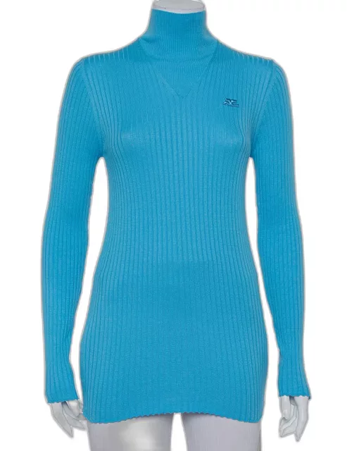 Courreges Paris Blue Rib Knit Turtleneck Sweater