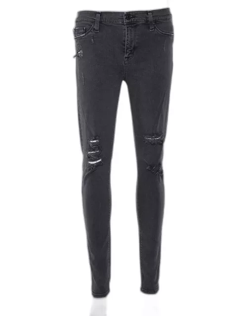 Hudson Dark Grey Denim Distressed Super Skinny Nico Jeans