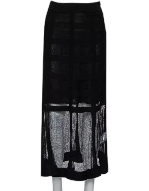 Alexander McQueen Black Patterned Silk Knit Midi Skirt