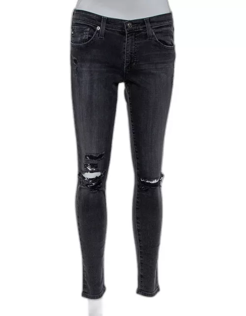 Adriano Goldschmied Dark Grey Denim Distressed Skinny Ankle Length Jeans