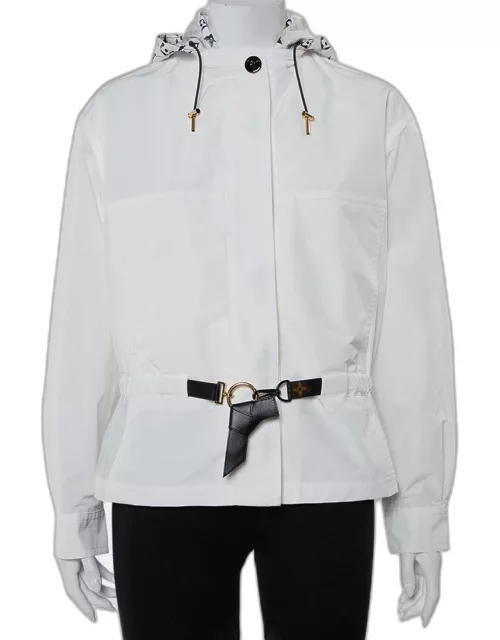 Louis Vuitton White Synthetic Logo Printed Hood Detail Belted Parka Jacket