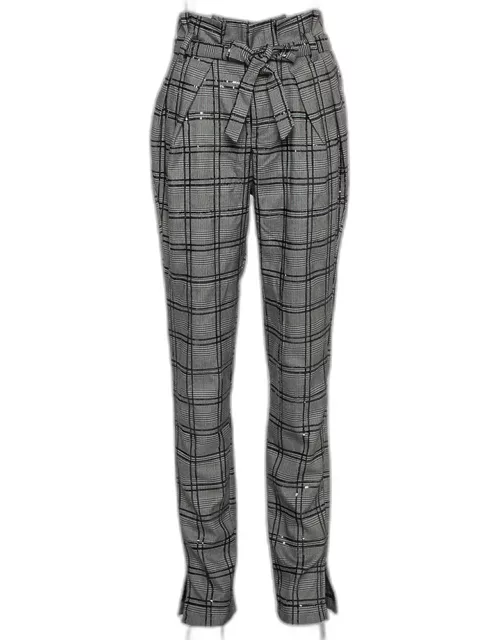Michael Costello x Revolve Grey Plaid Synthetic Sequin Embellished Philipe Pants