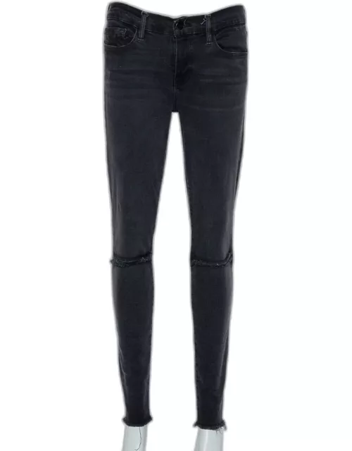Frame Black Faded Denim Le Skinny de Jeanne Distressed Jeans