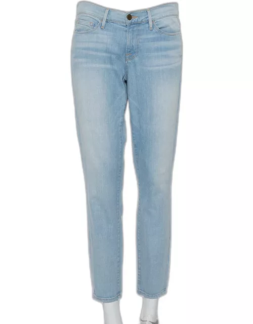 Frame Blue Faded Denim Le Skinny de Jeanne Crop Jeans