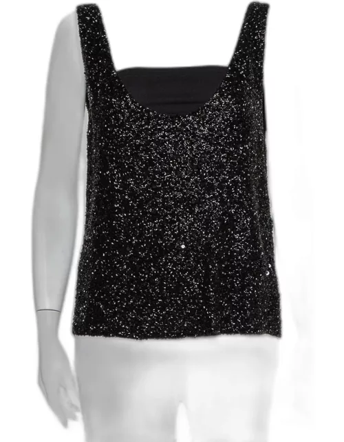 Retrofete Black Sequin & Bead Embellished Synthetic Tank Top