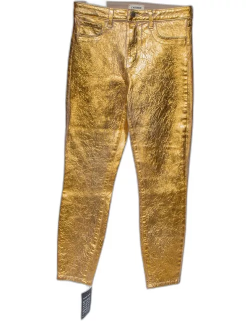 L'agence Gold Crackle Foil Cotton High Rise Skinny Margot Jeans