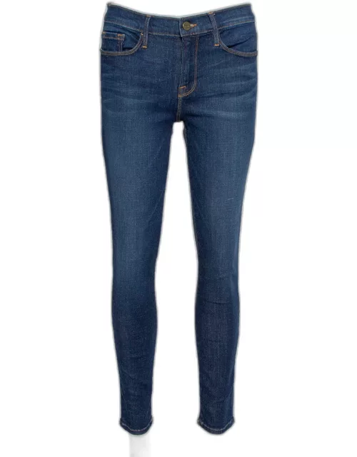 Frame Navy Blue Denim Le Skinny de Jeanne Crop Lennox Jeans