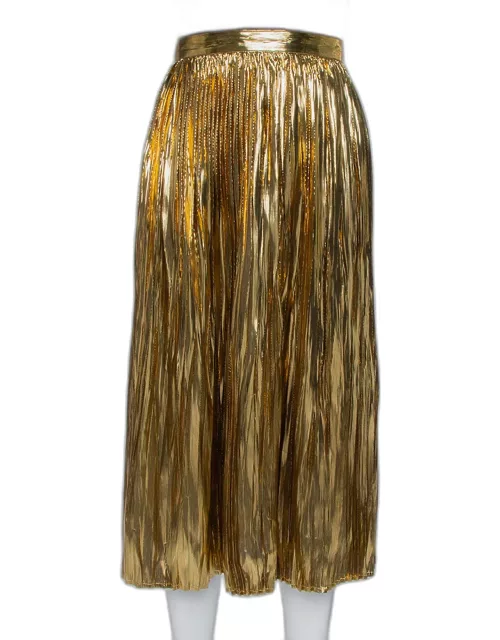 Mes Demoiselles Gold Lurex Silk Pleated Sadiola Midi Skirt