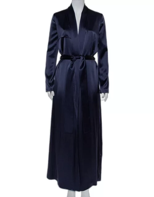 Galvan London Midnight Blue Satin Belted Trench Coat