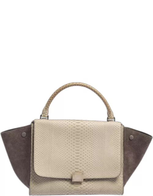 Celine Two Tone Grey Python and Suede Medium Trapeze Top Handle Bag