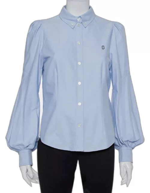 Marc Jacobs Blue Cotton Paneled Puff Sleeve Detail Fitted Shirt