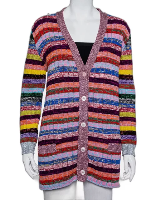 Gucci Multicolor Lurex Knit & Silk Reversible Button Front Cardigan