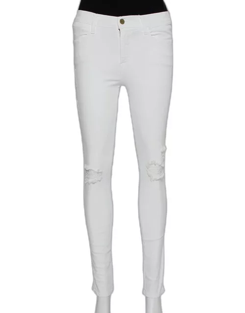 Frame White Denim High Skinny Distressed Blanc Jeans