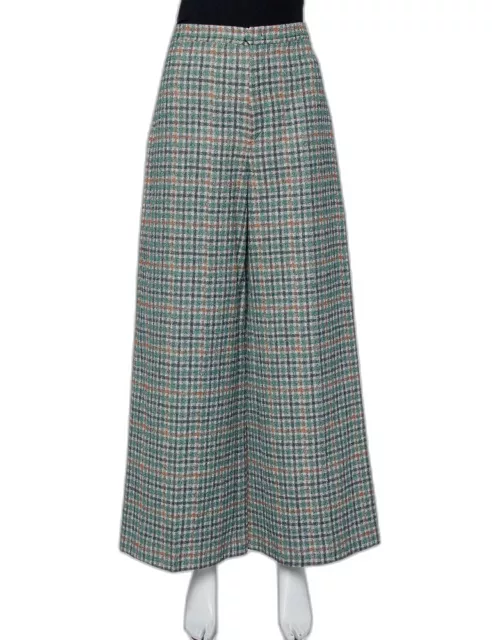 Isabel Marant Green Prince Of Wales Checkered Cotton Wide Leg Telis Trousers