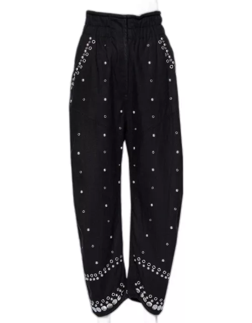 Isabel Marant Black Cotton Studded Paneled Eloma Pants
