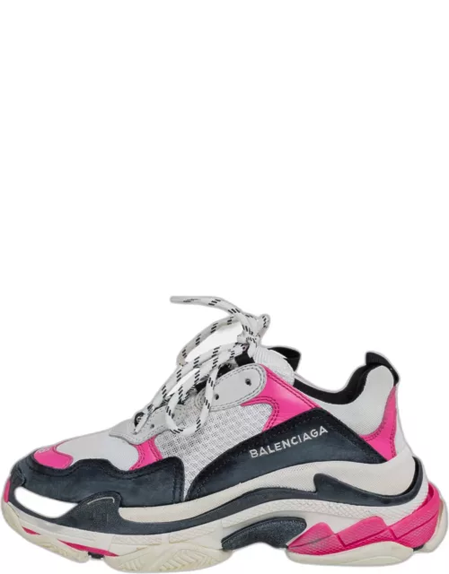 Balenciaga White/Pink Leather And Mesh Triple S Platform Sneaker