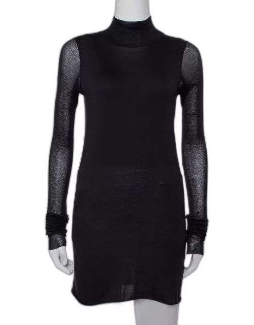 Rickowenslilies Black Knit turtleneck Long Sleeve Mini Dress
