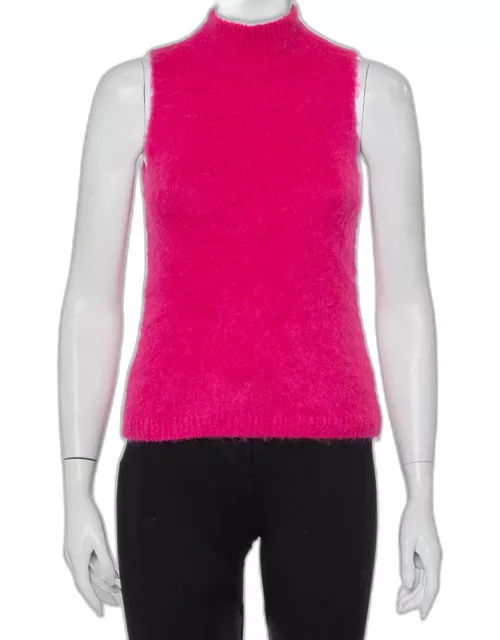 Versace Pink Mohair High Neck Sleeveless Tank Top