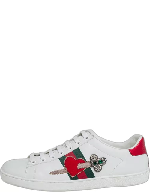Gucci White Leather Ace Embellished Low Top Sneaker