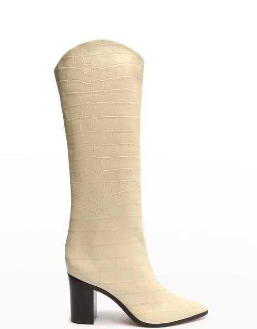 Analeah Croc-Embossed Knee-High Boot