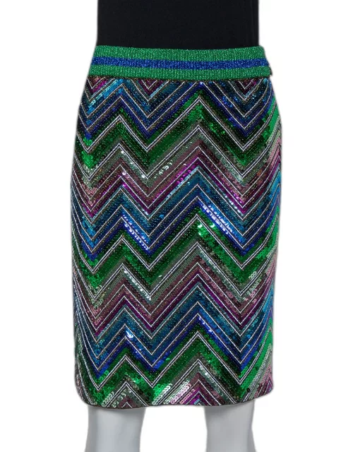 Gucci Multicolor Lurex Knit Chevron Pattern Sequin Embellished Skirt