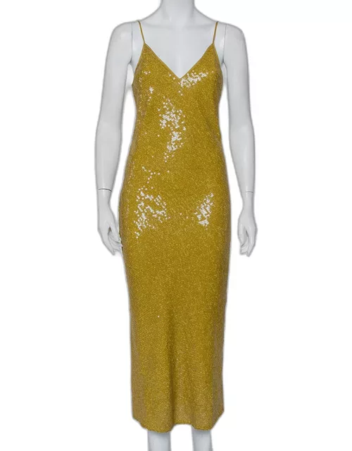 Diane Von Furstenberg Mustard Yellow Sequin Embellished Silk Havita Dress