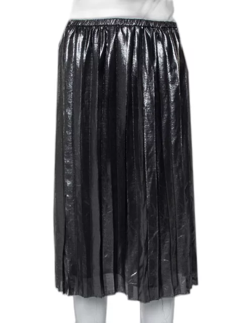 Isabel Marant Metallic Grey Lame' Pleated Knee Length Skirt