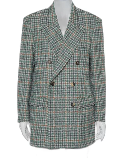 Isabel Marant Green Prince Of Wales Checkered Cotton Double Breasted Telis Blazer