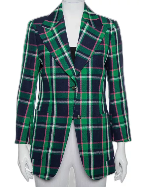 Gucci Multicolor Checkered Wool Tiger Applique Detail Button Front Blazer