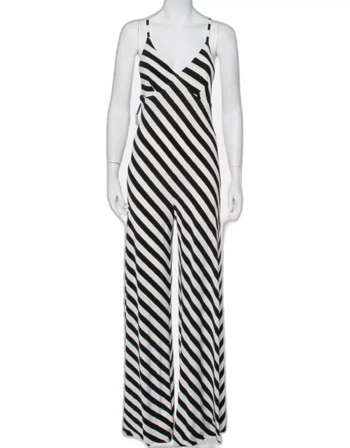 Norma Kamali Monochrome Striped Jersey Wide Leg Sleeveless Jumpsuit