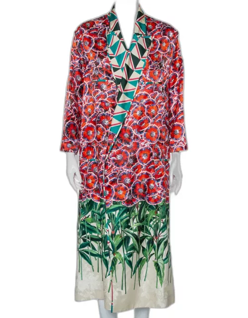 Gucci Multicolor Printed Silk Open Front Coat