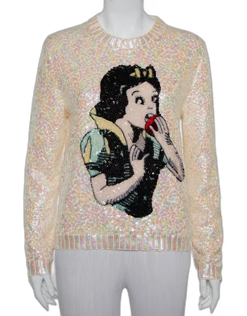 Gucci Cream Wool Snow White Sequin Embellished Crewneck Sweater
