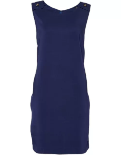 Versace Navy Blue Crepe Sleeveless Shift Dress