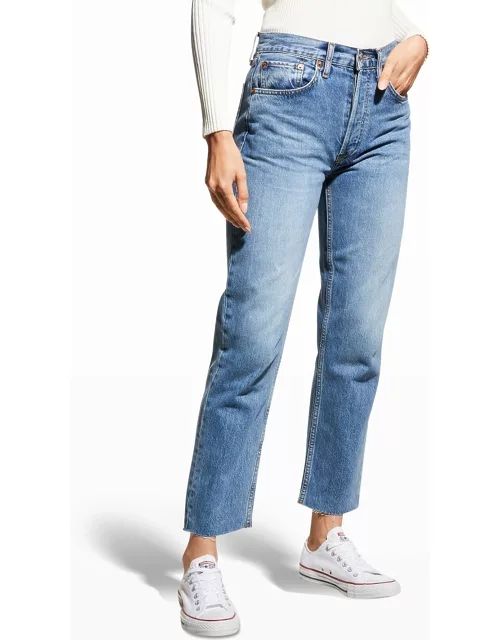 High-Rise Distressed Cropped Stovepipe Jean