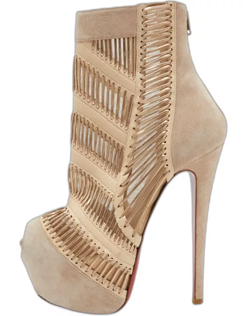 Christian Louboutin Beige Suede and Leather Stitch Me Ankle Bootie