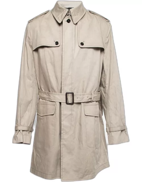 Dolce & Gabbana Sand Beige Cotton Belted Trench Coat
