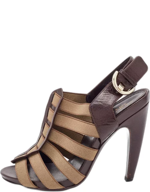 Sergio Rossi Brown/Grey Leather and Elastic Strappy Sandal