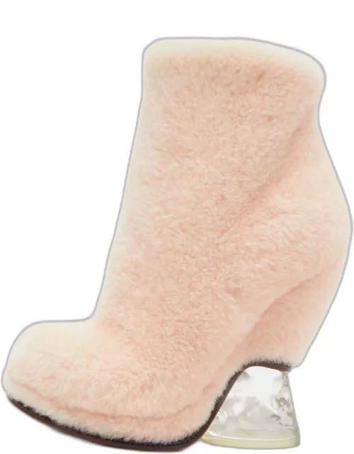 Fendi Light Pink Shearling Ice Heel Ankle Length Boot