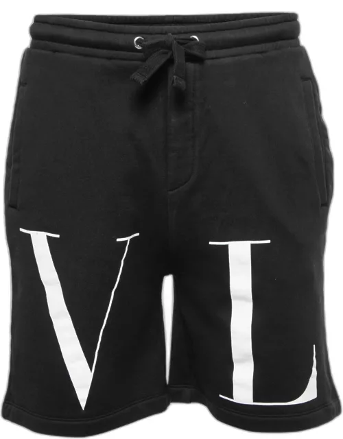 Valentino Black Logo Print Cotton Shorts