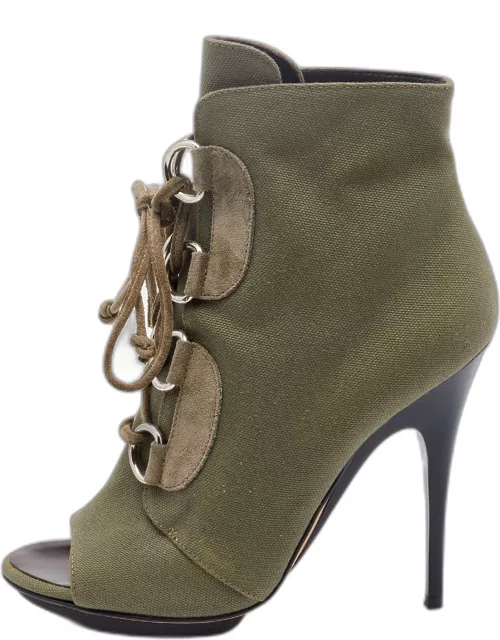Giuseppe Zanotti Olive Green Canvas and Suede Lace Up Bootie