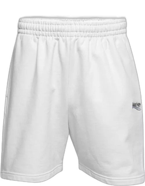 Balenciaga White Logo Embroidered Cotton Shorts