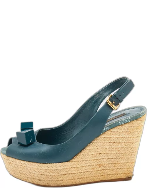 Louis Vuitton Teal Green Leather Dice Embellished Espadrille Sandal