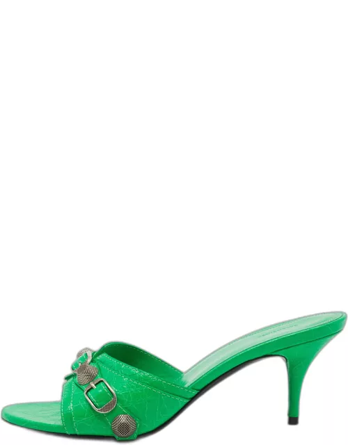 Balenciaga Neon Green Leather Cagole Slide Sandal