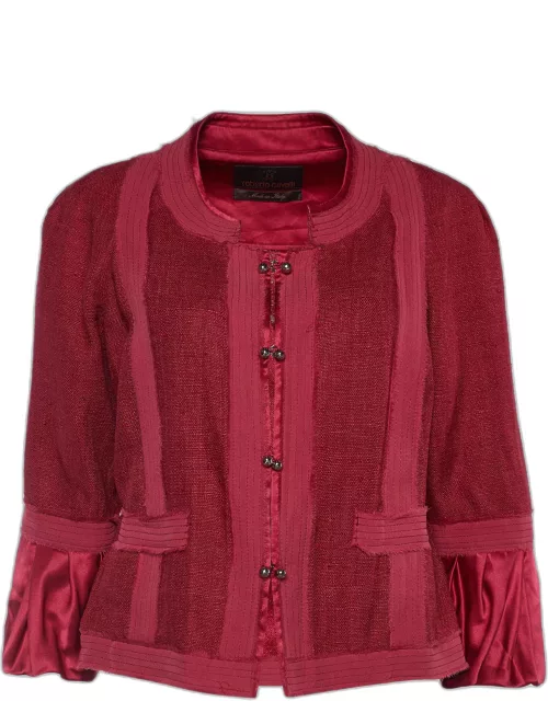 Roberto Cavalli Burgundy Silk Boucle Cropped Jacket