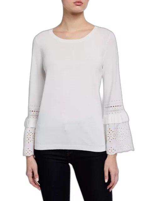Claudette Eyelet Bell-Sleeve Sweater