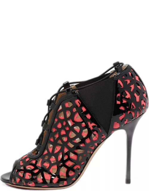 Jimmy Choo Black/Pink Mesh and Patent Leather Boot