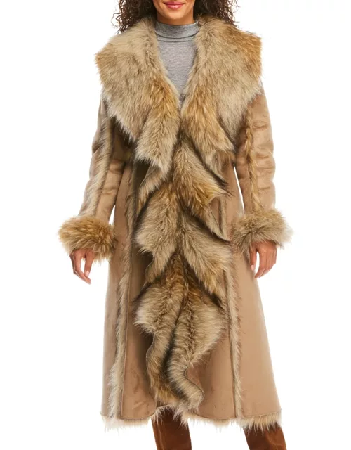 Cascade Faux Suede Faux Fur-Trim Full Coat